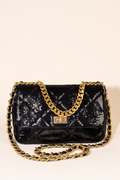 Lumia Quilted Sequin Chain Flap Shoulder Bag