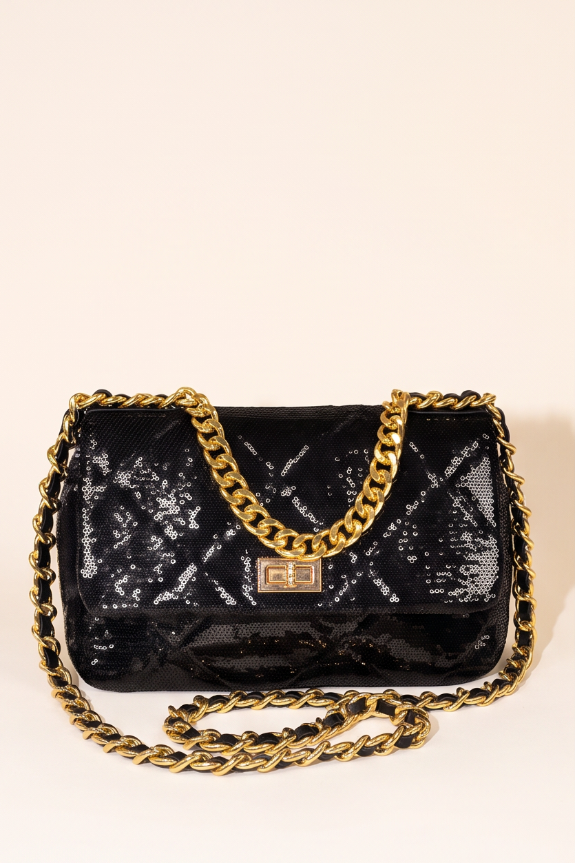 Lumia Quilted Sequin Chain Flap Shoulder Bag