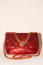 Lumia Quilted Sequin Chain Flap Shoulder Bag