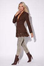 Margaux Lace Trim Hem Cinched Waist Blazer