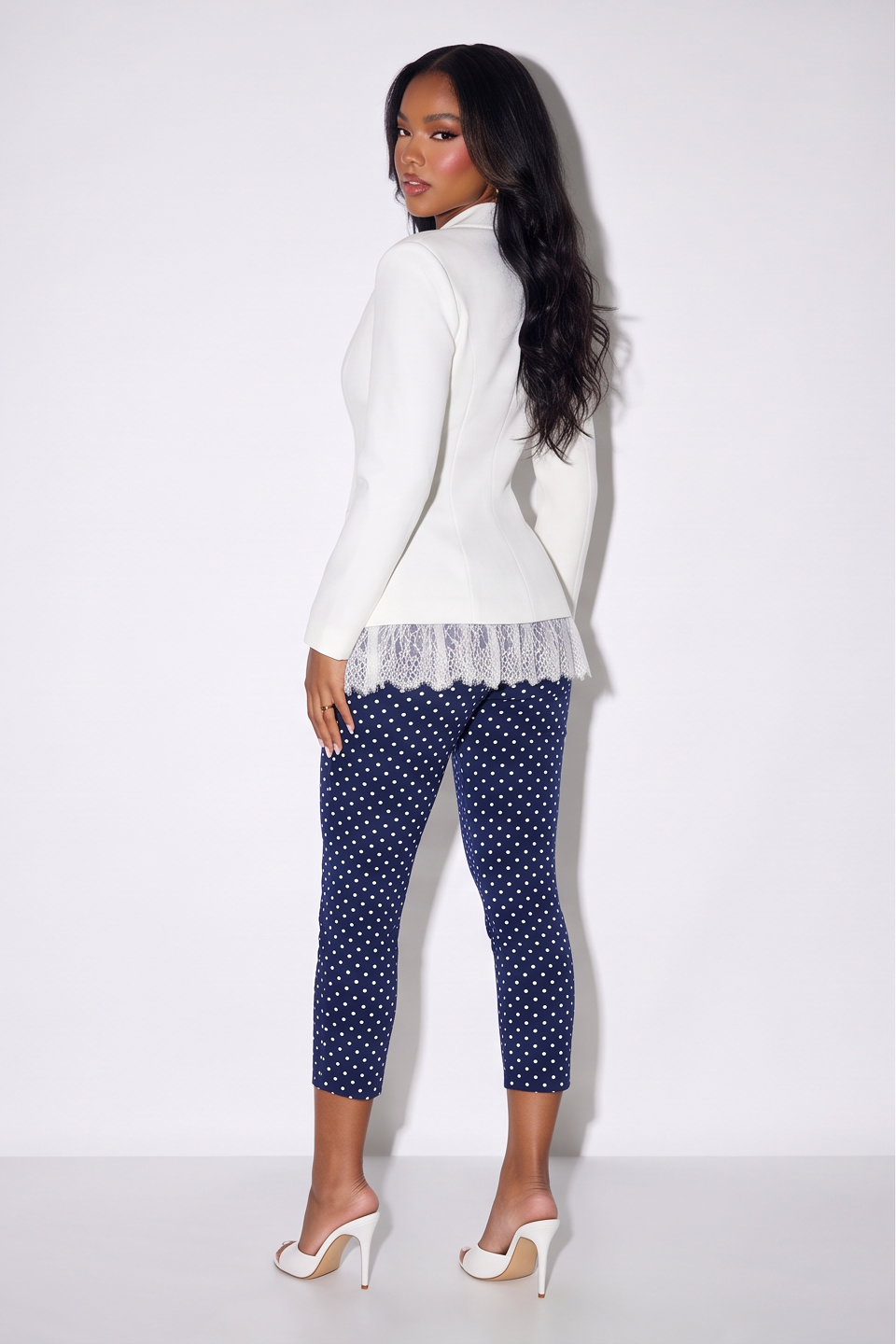 Margaux Lace Trim Hem Cinched Waist Blazer