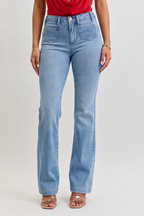 Med Blue Wash Mid Rise Bootcut Jeans