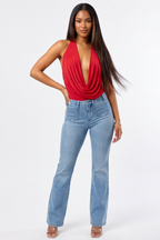 Med Blue Wash Mid Rise Bootcut Jeans