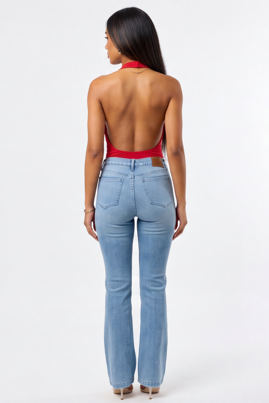 Med Blue Wash Mid Rise Bootcut Jeans