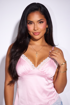 Megara Lace Trim Asymmetrical Hem Satin Cami Top