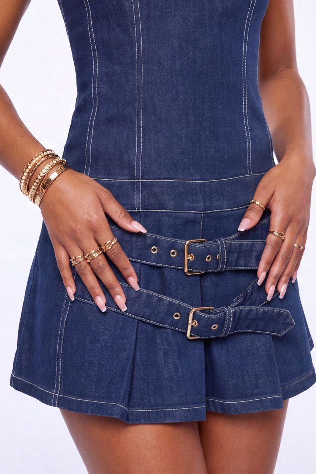 Melissa Drop Waist Contrast Trim Strapless Denim Mini Dress