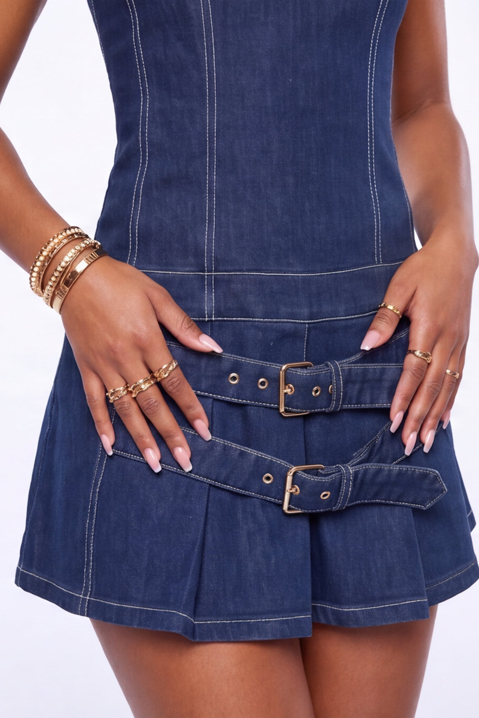 Melissa Drop Waist Contrast Trim Strapless Denim Mini Dress