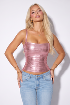 Natalie Lace Up Side Metallic Bandage Top