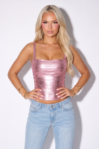 Natalie Lace Up Side Metallic Bandage Top