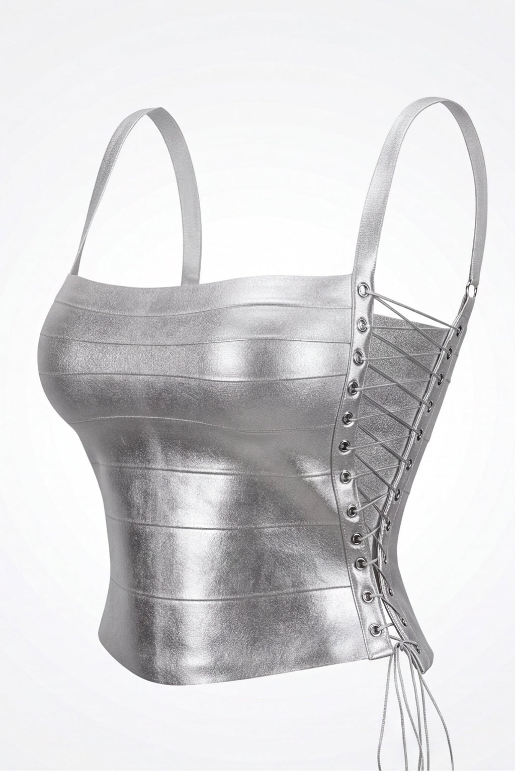 Natalie Metallic Lace Up Corset Bandage Top