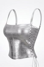 Natalie Metallic Lace Up Corset Bandage Top