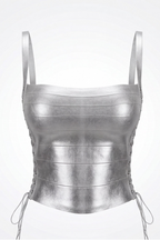 Natalie Metallic Lace Up Corset Bandage Top