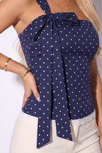 Nicolette Polka Dot One Shoulder Bow Cami Top
