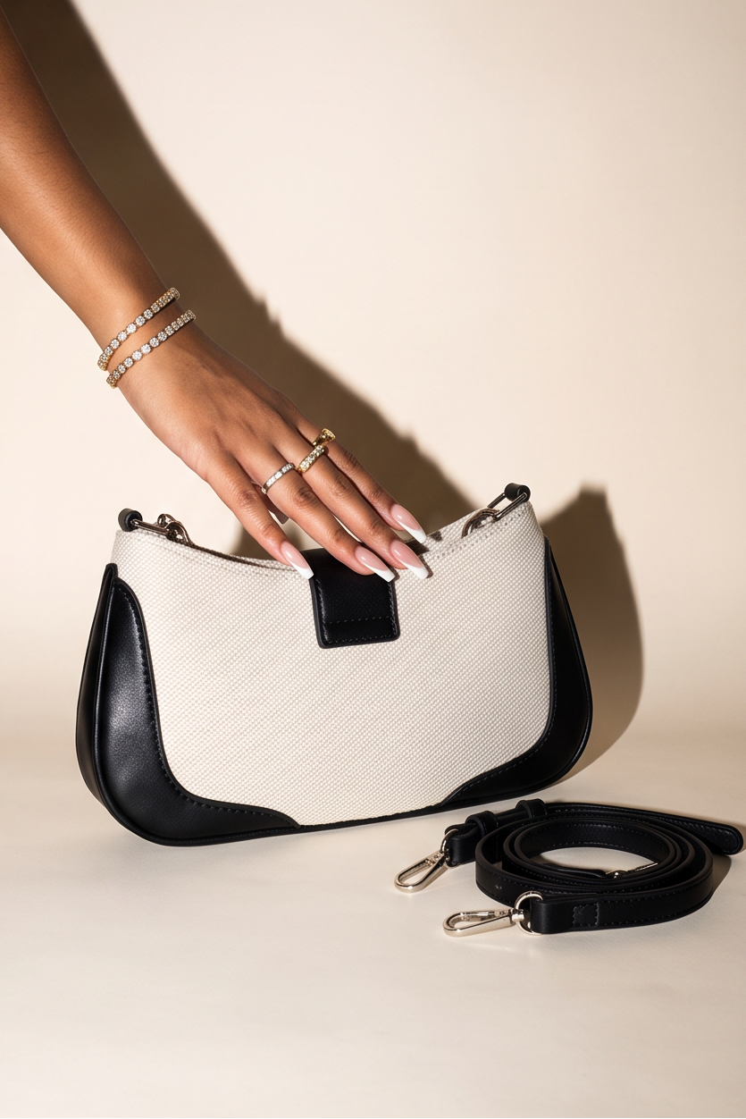 Nina Two Tone Buckle Canvas Shoulder Bag