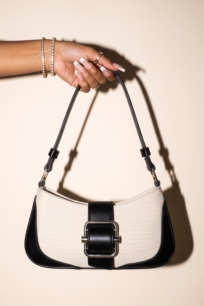 Nina Two Tone Buckle Canvas Shoulder Bag
