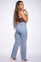 Noelle Chunky Chain & Rhinestone Belted High Waist Denim Pants