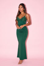 Not So Basic Lace Trim Ruched Mermaid Maxi Dress