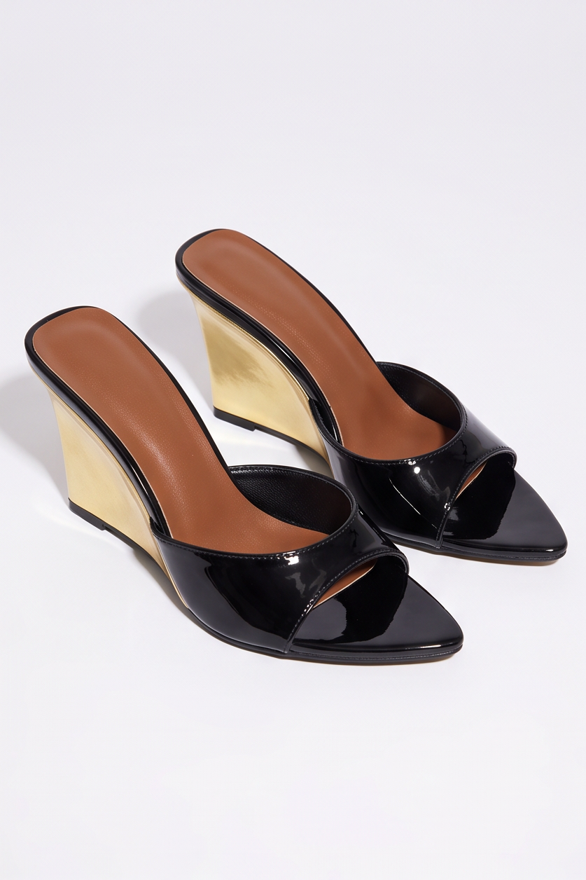 Paloma Metallic Gold High Heel Wedge Mules