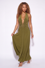 Paloma Deep V Halter Ring Detail Maxi Dress