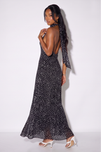 Paris Halter Neck Polka Dot Mesh Maxi Dress