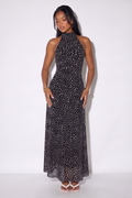Paris Halter Neck Polka Dot Mesh Maxi Dress