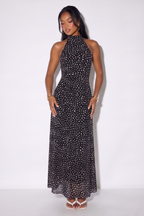 Paris Halter Neck Polka Dot Mesh Maxi Dress