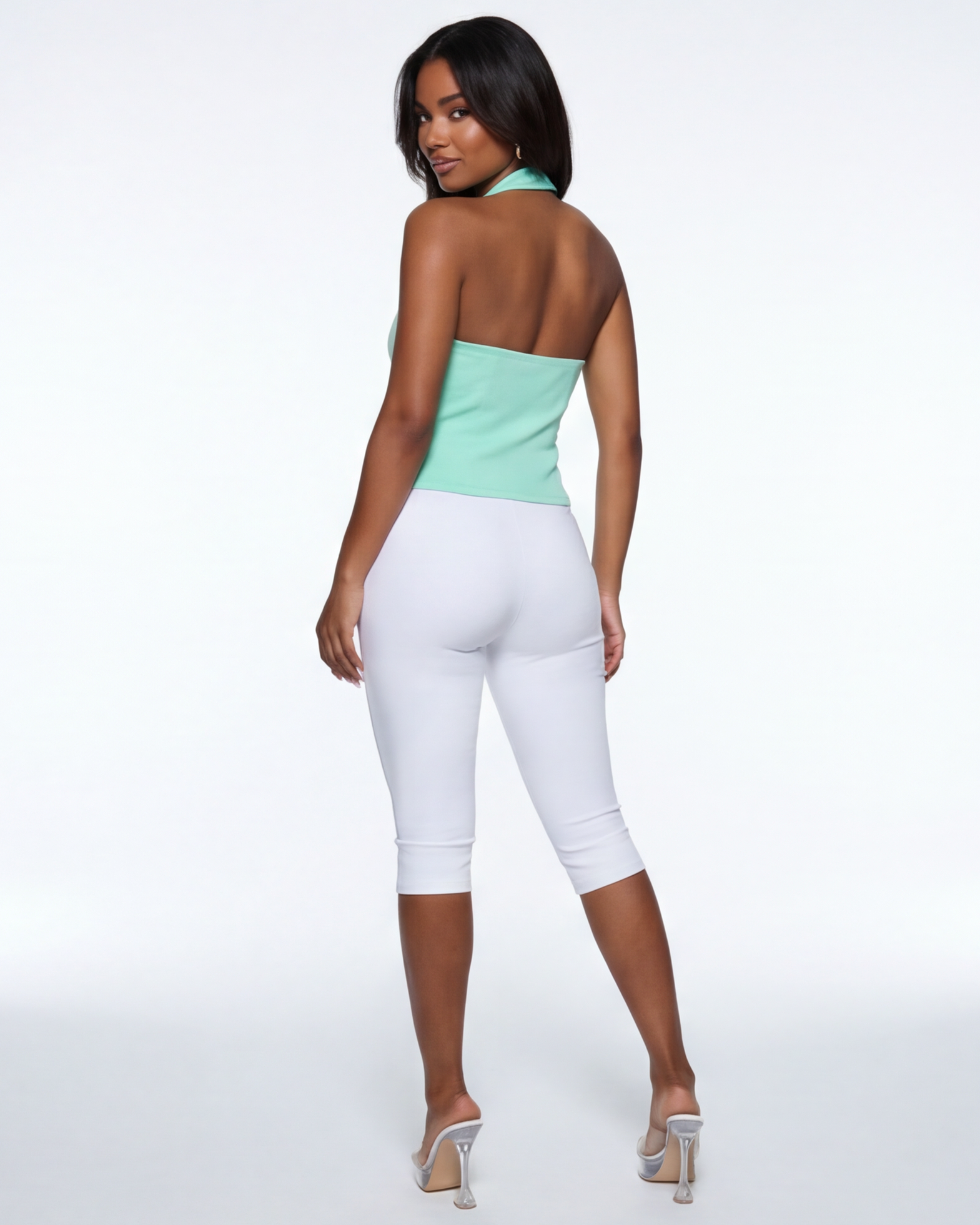 Not So Basic Split Front Buckle Trim Halter Top