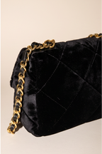Raina Quilted Velvet Chain Flap Shoulder Bag