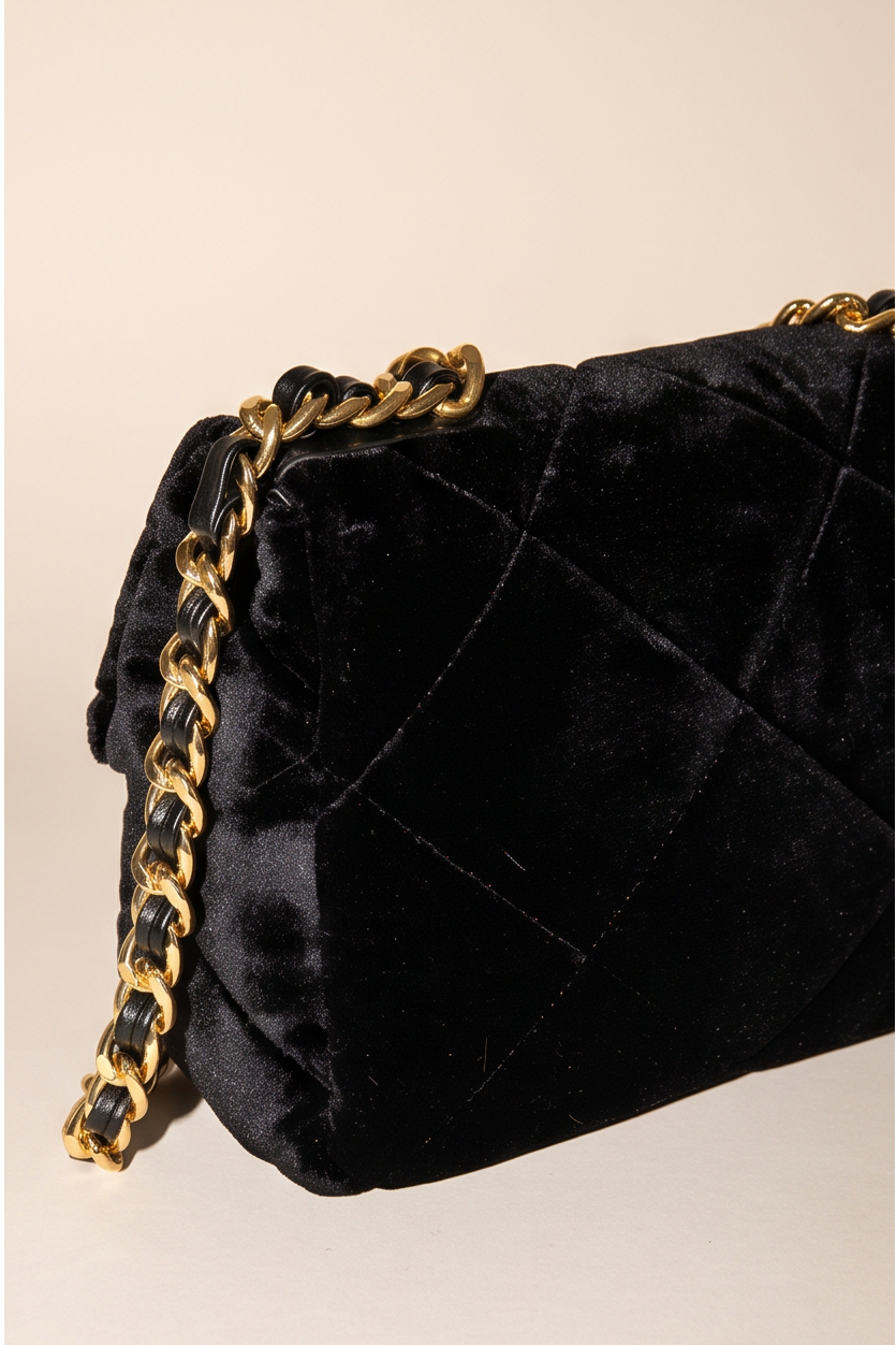 Raina Quilted Velvet Chain Flap Shoulder Bag