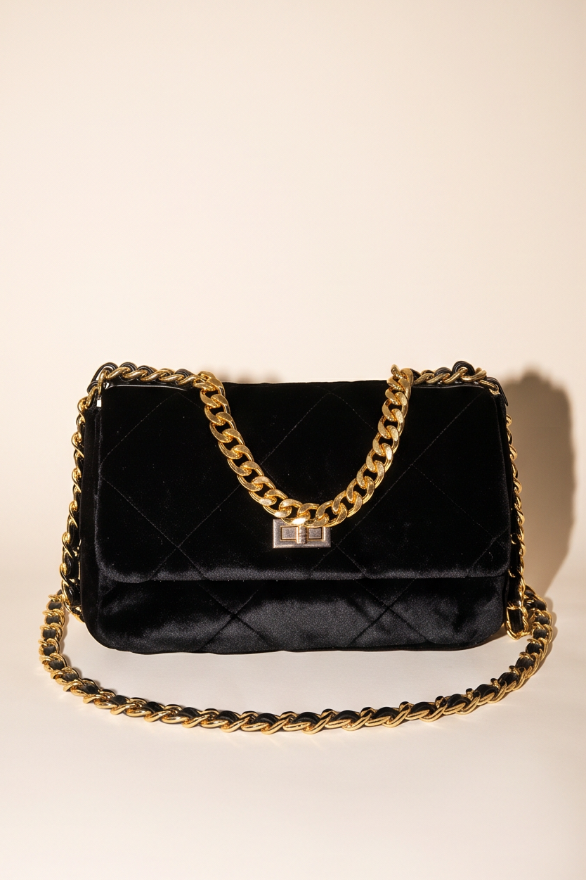 Raina Quilted Velvet Chain Flap Shoulder Bag