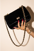 Raina Quilted Velvet Chain Flap Shoulder Bag