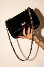Raina Quilted Velvet Chain Flap Shoulder Bag