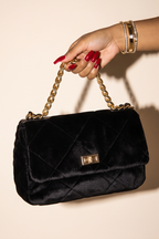 Raina Quilted Velvet Chain Flap Shoulder Bag