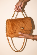 Raina Quilted Velvet Chain Flap Shoulder Bag