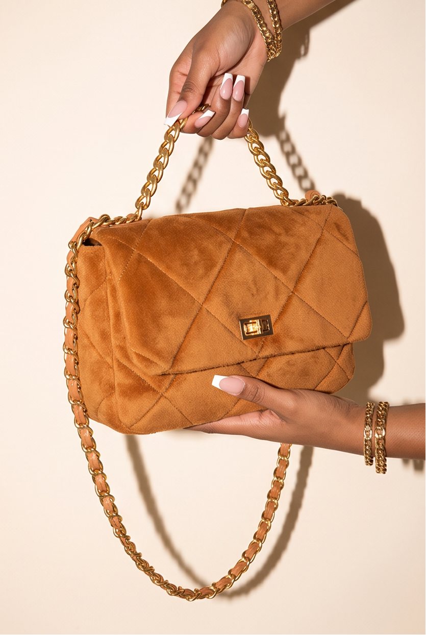 Raina Quilted Velvet Chain Flap Shoulder Bag