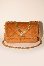 Raina Quilted Velvet Chain Flap Shoulder Bag