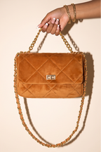Raina Quilted Velvet Chain Flap Shoulder Bag