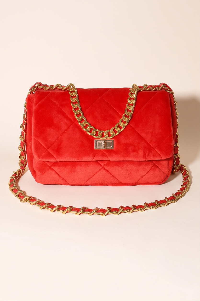 Raina Quilted Velvet Chain Flap Shoulder Bag