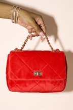 Raina Quilted Velvet Chain Flap Shoulder Bag