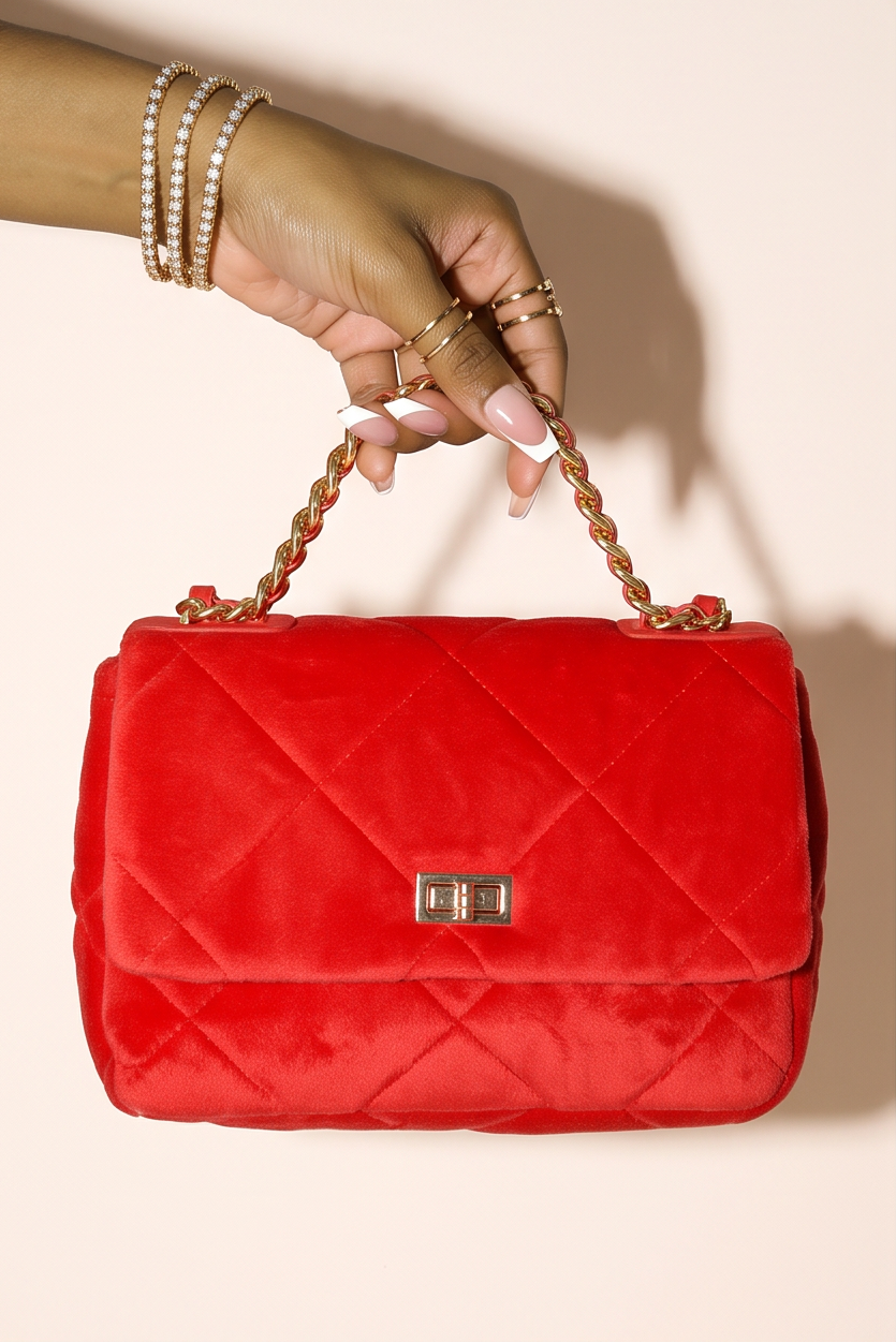 Raina Quilted Velvet Chain Flap Shoulder Bag
