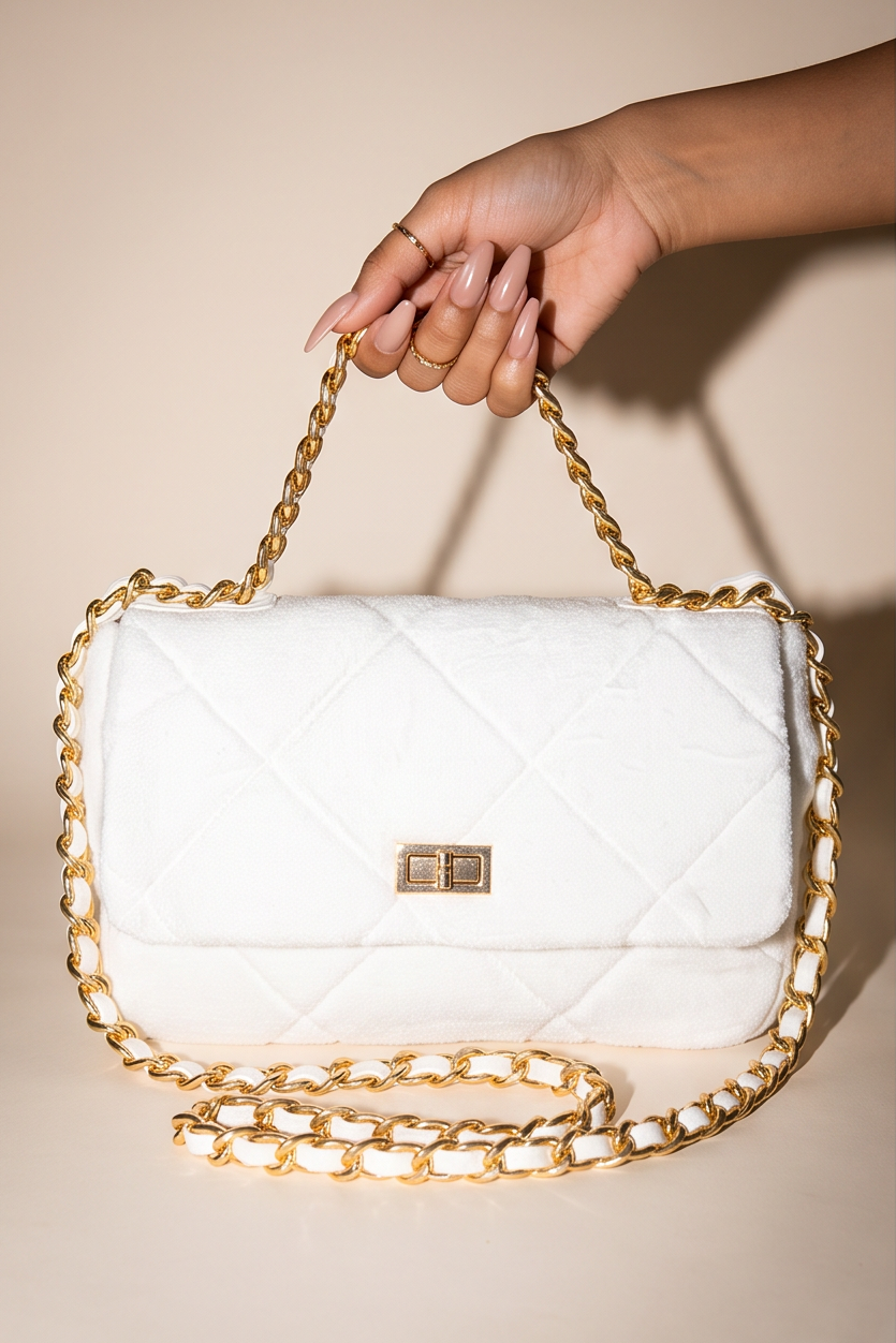 Raina Quilted Velvet Chain Flap Shoulder Bag
