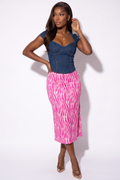 Roxie Bias Cut Zebra Print Satin Midi Skirt