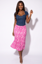Roxie Bias Cut Zebra Print Satin Midi Skirt