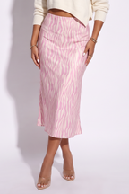 Roxie Bias Cut Zebra Print Satin Midi Skirt