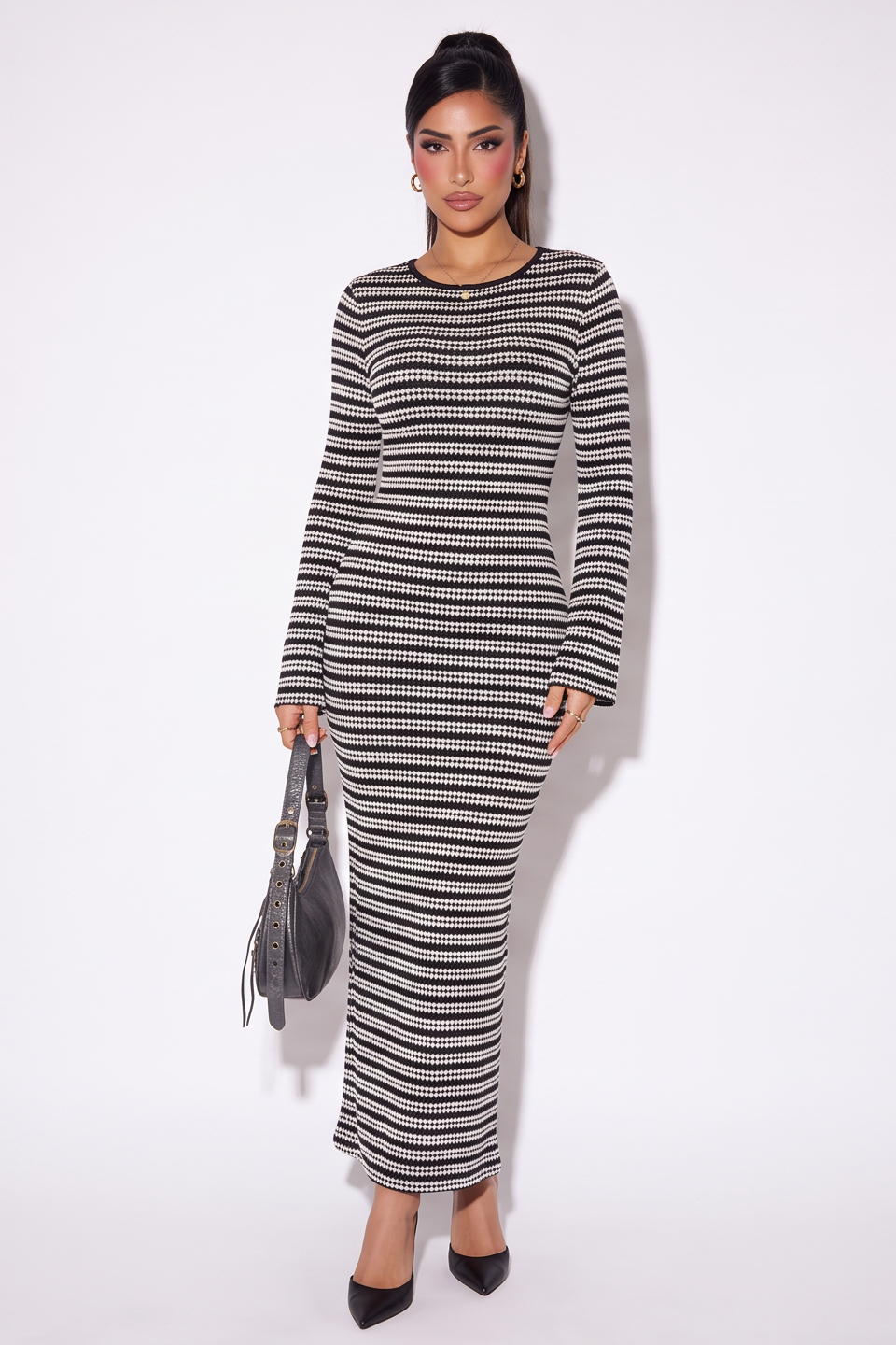 Sabine Striped Open Back Knit Maxi Dress
