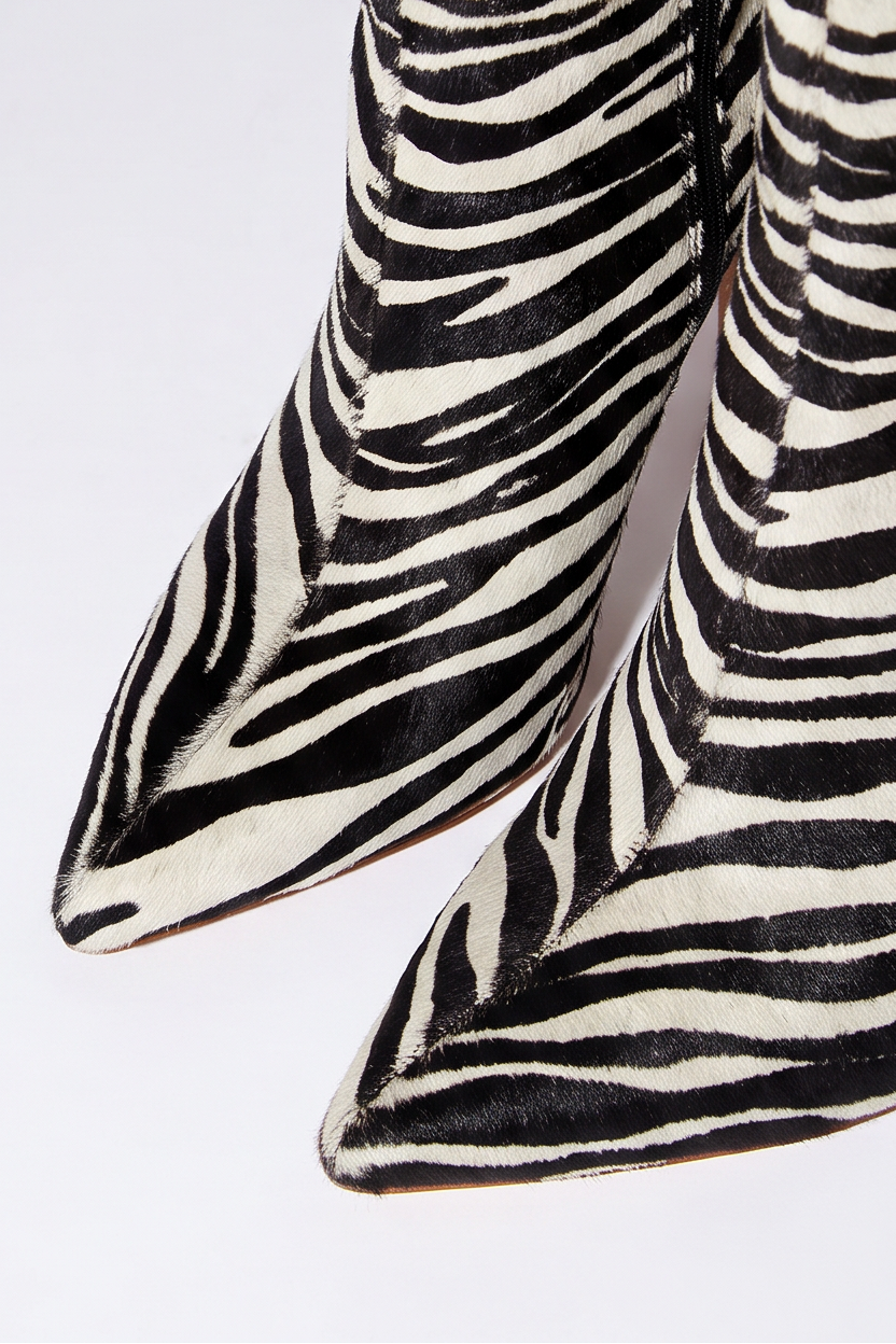 Sable Zebra Print Pointed Toe Knee High Boots