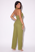 Serena Plisse Satin Mock Neck Two-Piece Pant Set