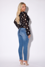 Sherilyn Polka Dot Ruffle V-Neck Blouse