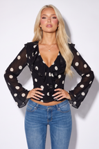 Sherilyn Polka Dot Ruffle V-Neck Blouse