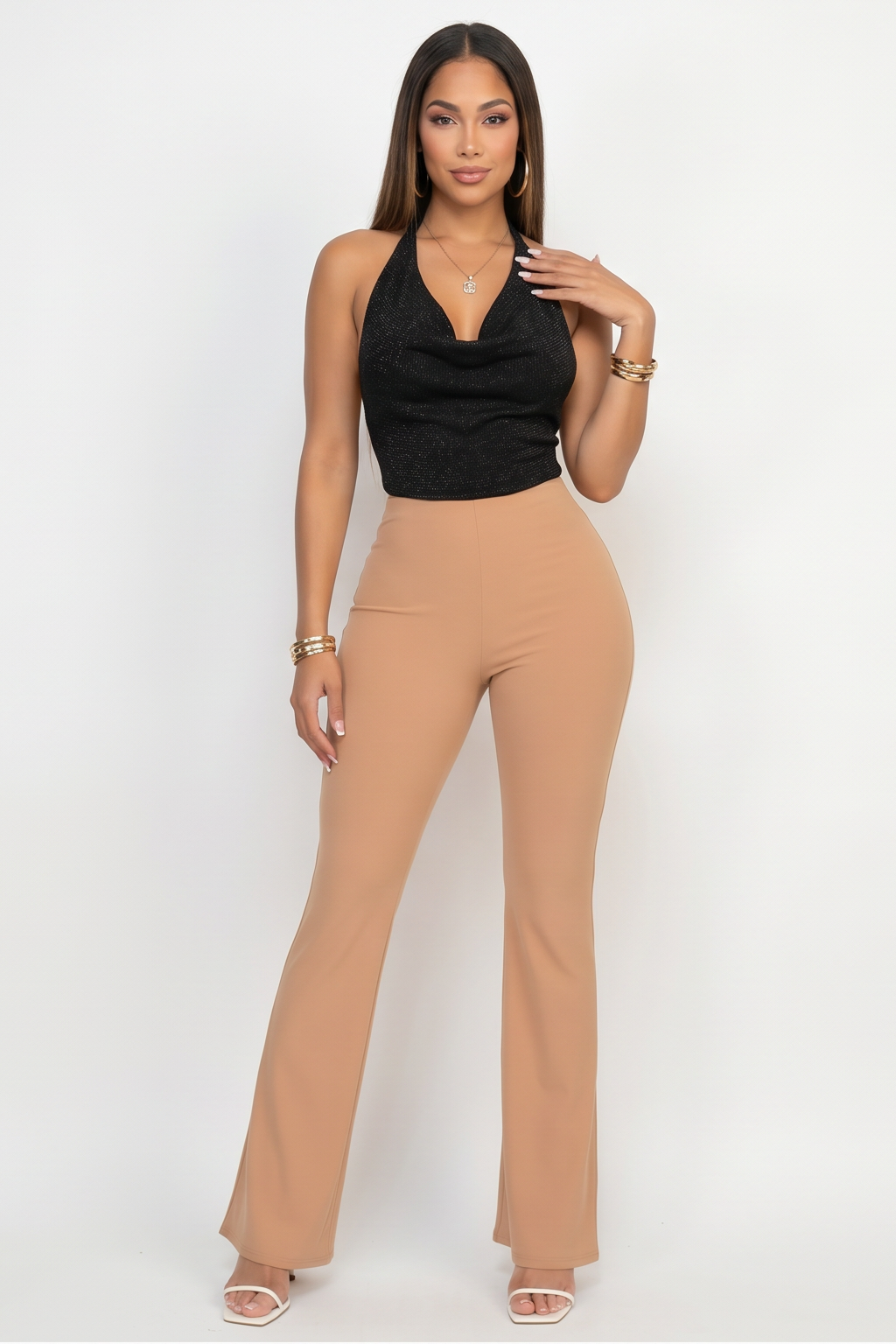 Elevated Basic Slinky Knit Fit & Flare High Rise Pants